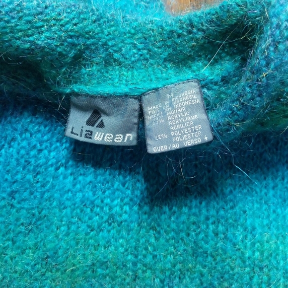 Vintage 90's Mockneck Blue Green Space Gradient Knit Sweater - Picture 2 of 4